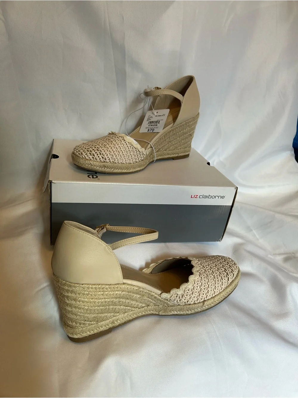 Liz Claiborne Cream Woven Espadrille Wedge Sandals